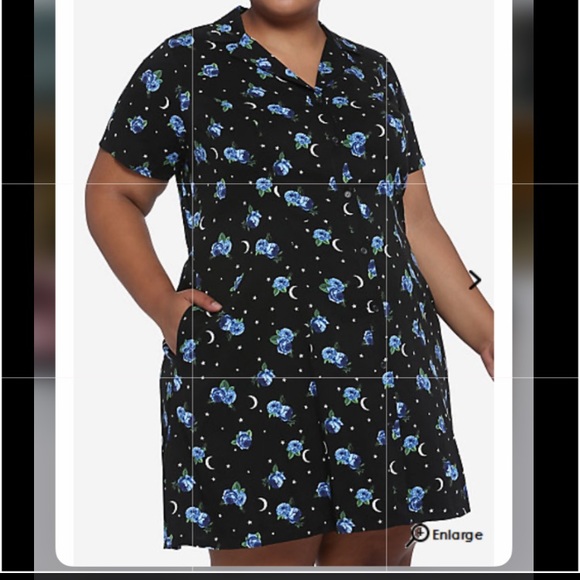 Hot Topic Blue Rose Black Button down Dress - Picture 2 of 5